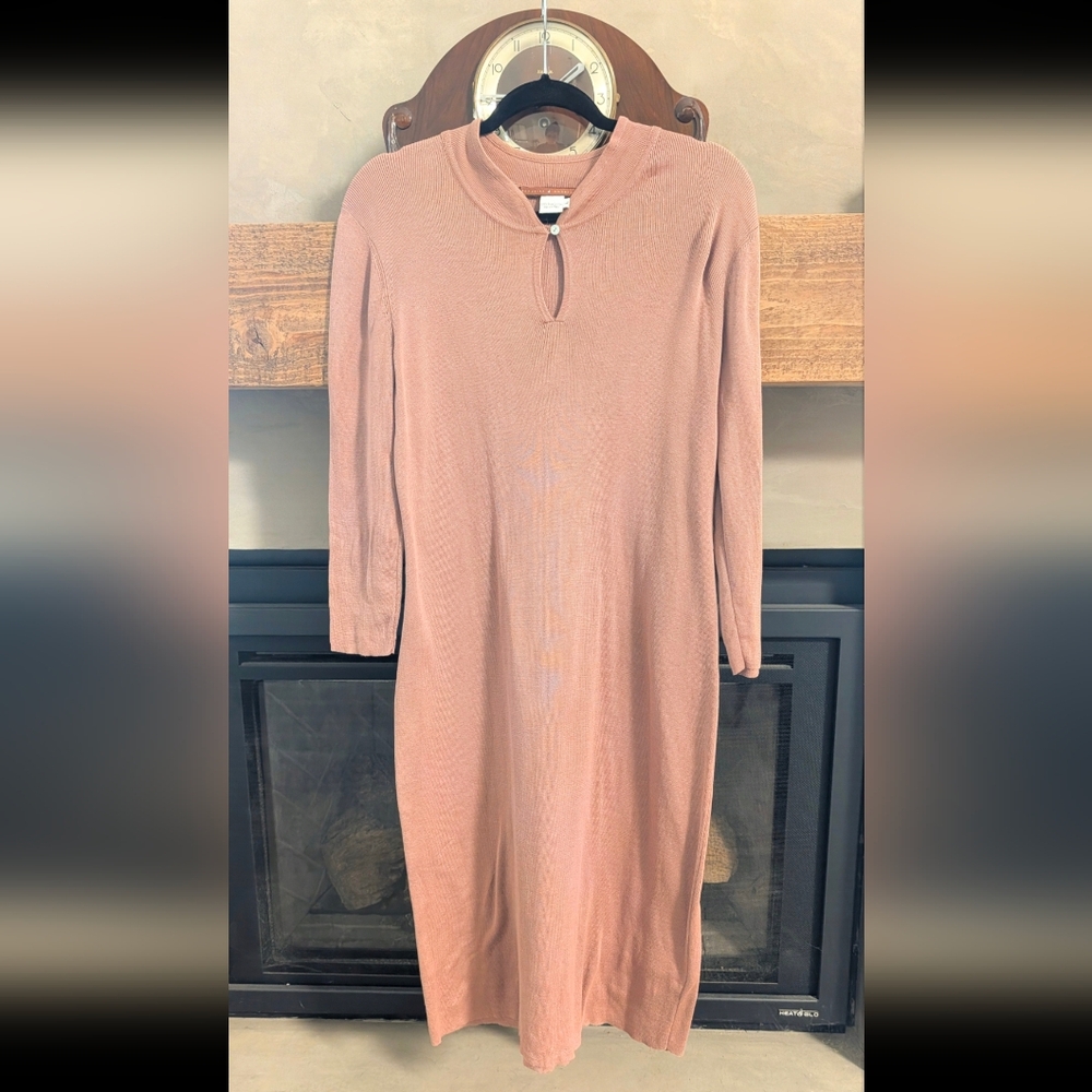 Peruvian connection knit beige brown mandarin collar long sleeve dress large